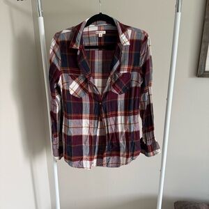 Merona Plaid Button-Up in Burgundy, Navy and Mustard